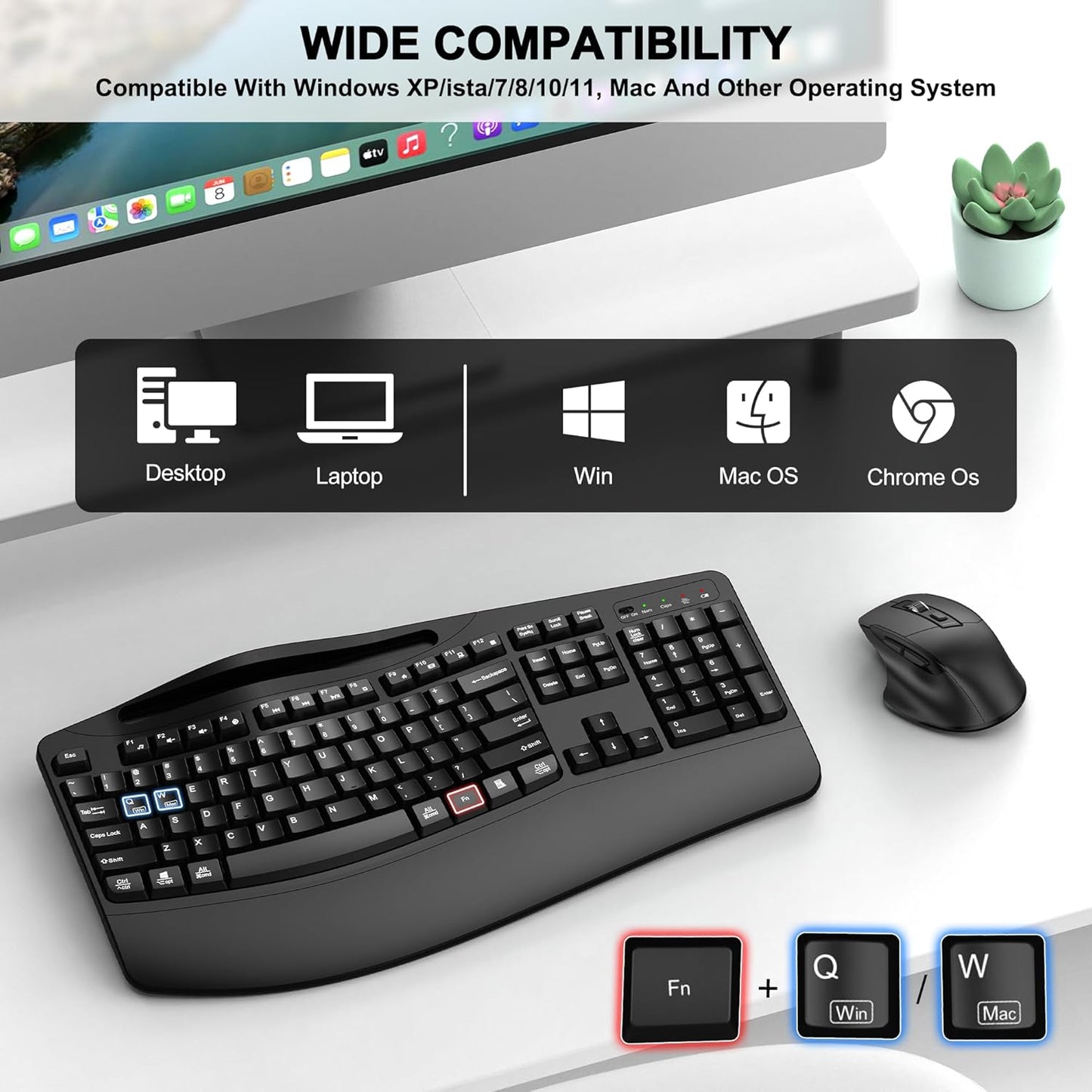 Ergonomic Wireless Keyboard & Mouse Combo | Wrist Rest & Phone Holder | Origin Zero
