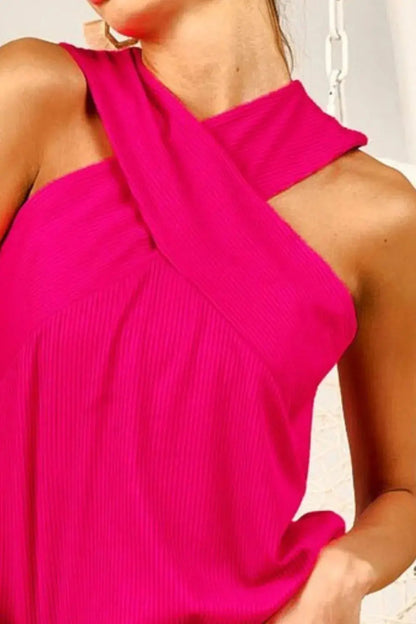Women's Tank Top Tank Top - Rib Knit Cross Neck - Casual Soft