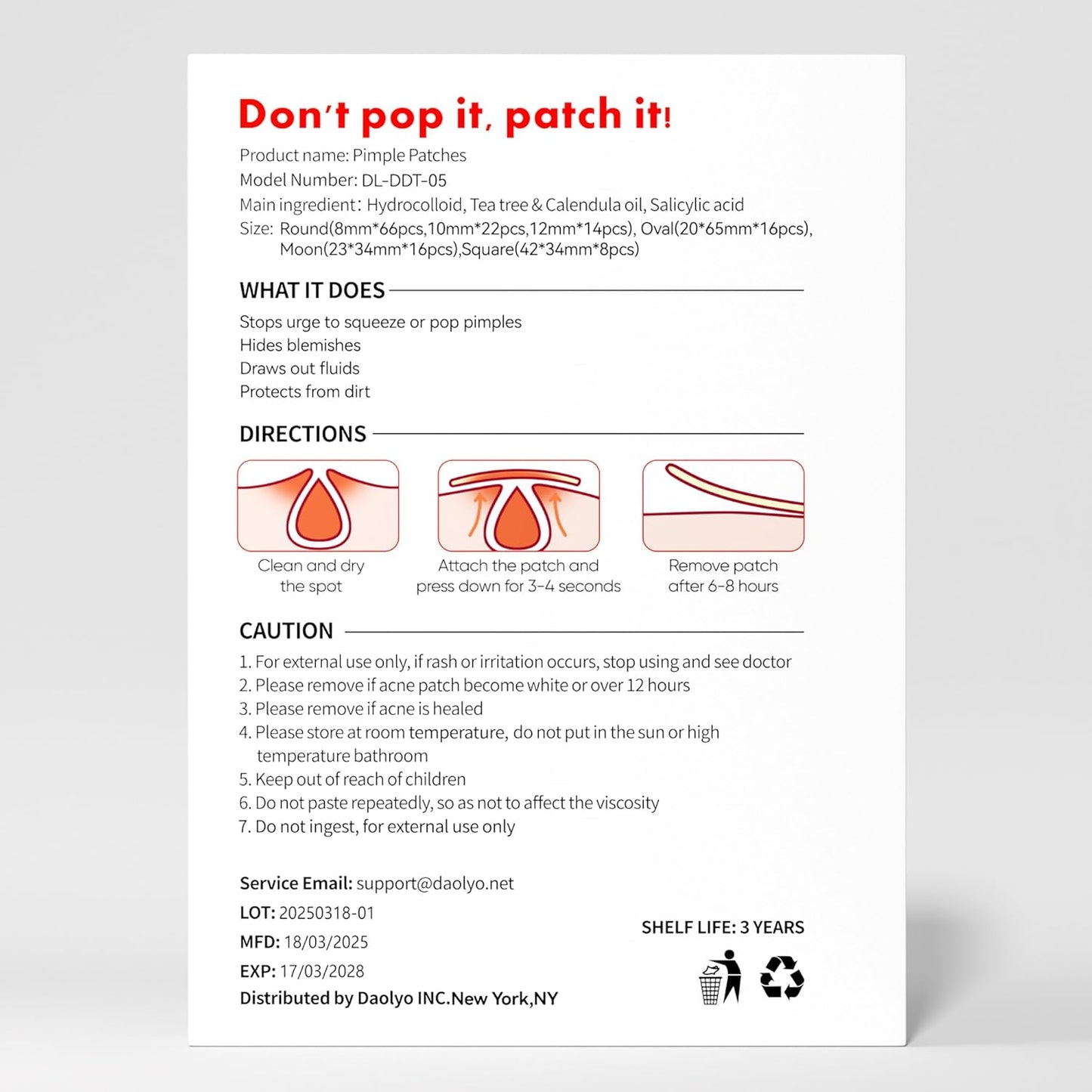 Large Acne Pimple Patches | 6 Sizes, 142 Counts, Hydrocolloid | Origin Zero