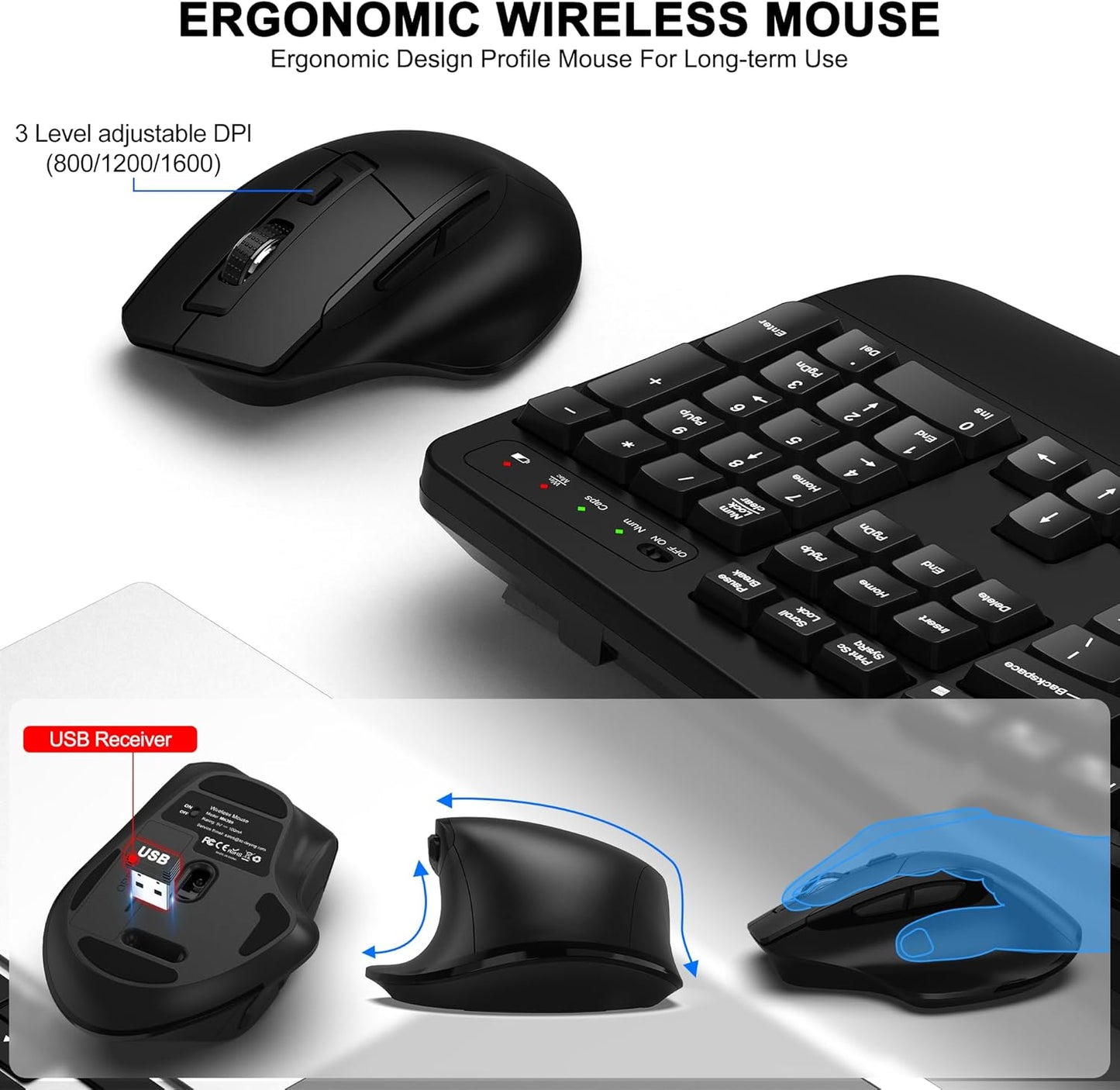 Ergonomic Wireless Keyboard & Mouse Combo | Wrist Rest & Phone Holder | Origin Zero
