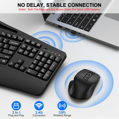 Ergonomic Wireless Keyboard & Mouse Combo | Wrist Rest & Phone Holder | Origin Zero