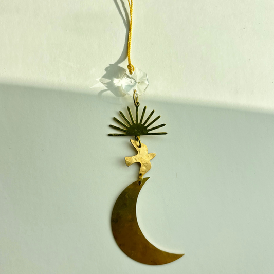 Moon on Their Wings Ornament with Vintage Glass Crystal
