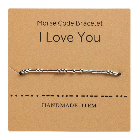 Morse Code Bracelet Silver Beads - Love U