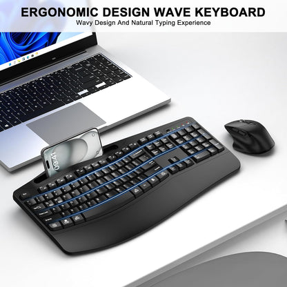 Ergonomic Wireless Keyboard & Mouse Combo | Wrist Rest & Phone Holder | Origin Zero