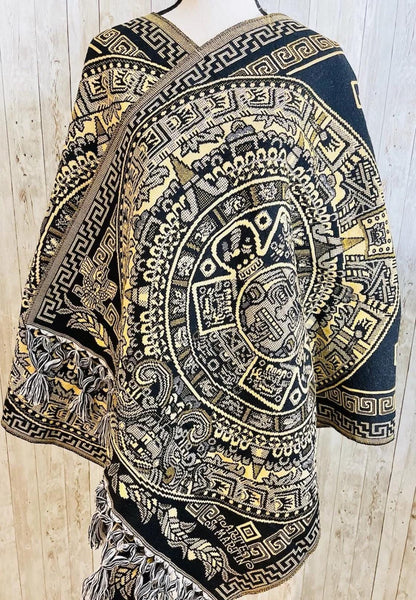 Aztec Calendar Mexican Shawl Wrap Reboso Artesanales Capas Pashima de Calendario Azteca