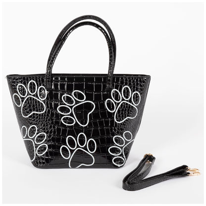 Patterned Paw Faux Leather Handbag