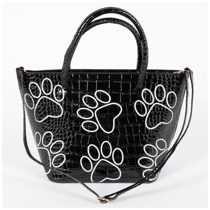 Patterned Paw Faux Leather Handbag