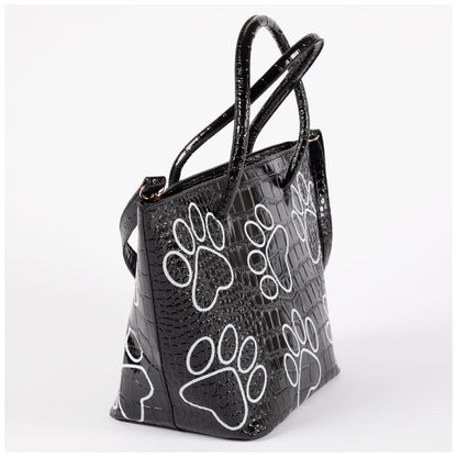 Patterned Paw Faux Leather Handbag