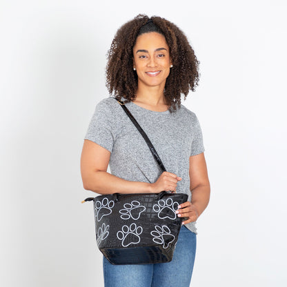 Patterned Paw Faux Leather Handbag