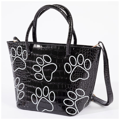 Patterned Paw Faux Leather Handbag