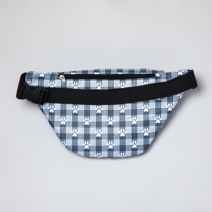 Plaid Paw Print Large Fanny Pack with 3 Zippered Pockets