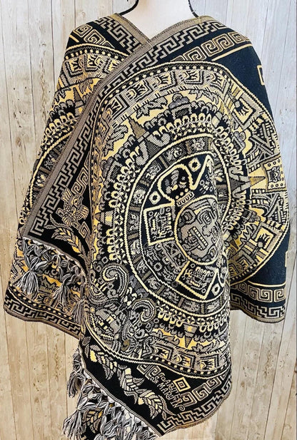 Aztec Calendar Mexican Shawl Wrap Reboso Artesanales Capas Pashima de Calendario Azteca