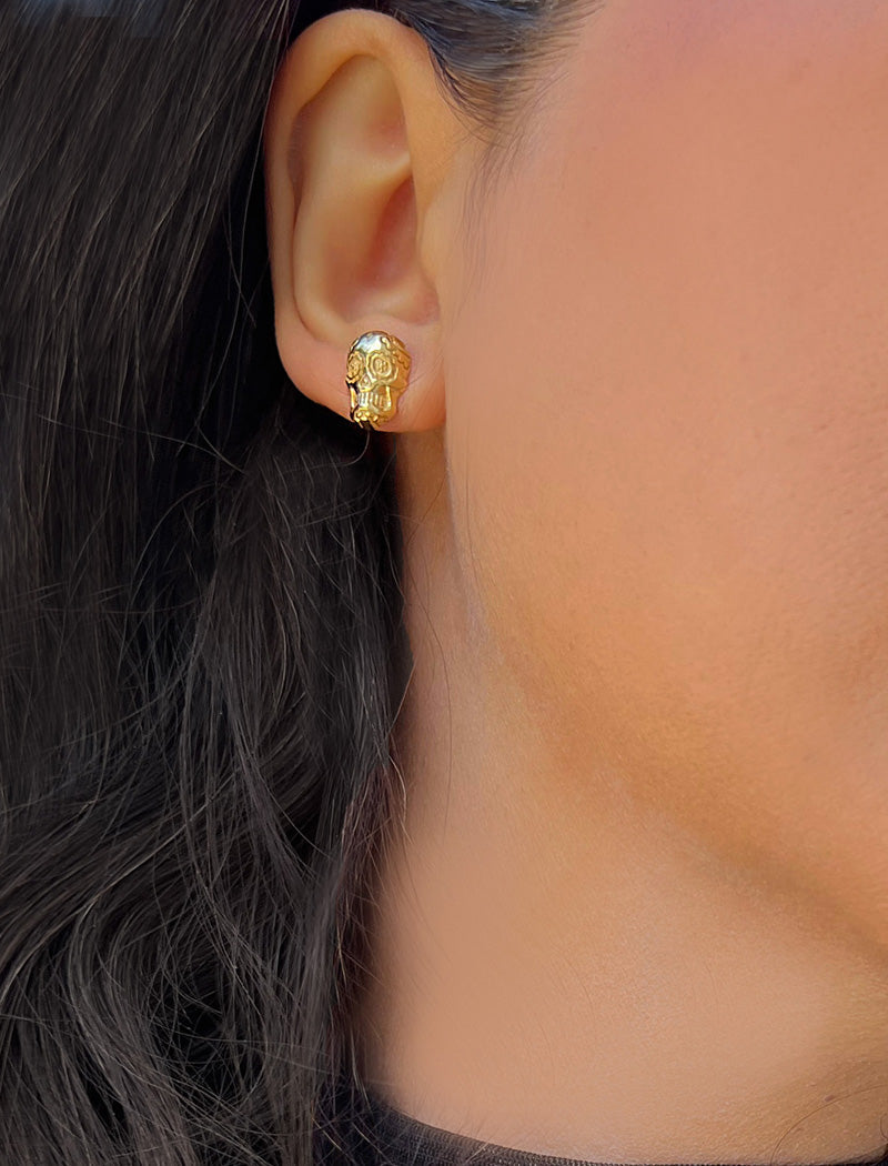 DAY OF THE DEAD Skull Stud Earrings | 18K Gold & Sterling Silver