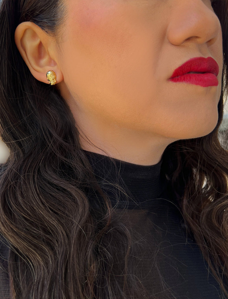 DAY OF THE DEAD Skull Stud Earrings | 18K Gold & Sterling Silver