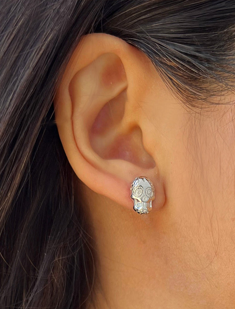 DAY OF THE DEAD Skull Stud Earrings | 18K Gold & Sterling Silver