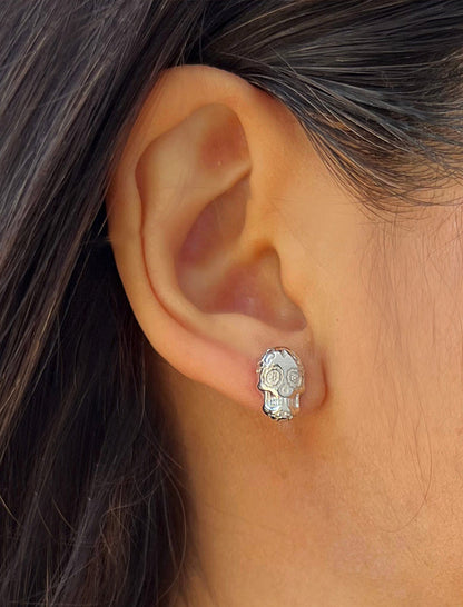 DAY OF THE DEAD Skull Stud Earrings | 18K Gold & Sterling Silver