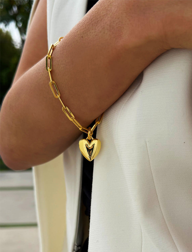 PUFFY HEART Charm Medium Paperclip Chain Bracelet