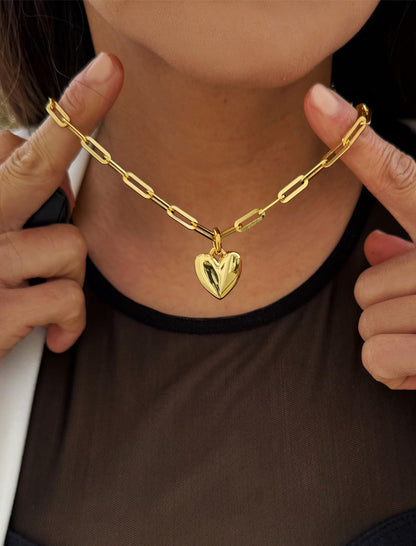 PUFFY HEART Pendant Chain Necklace
