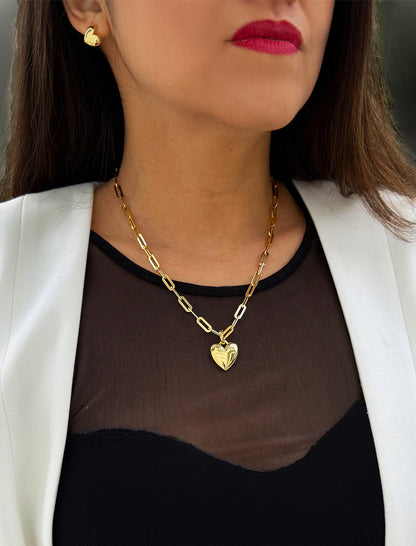PUFFY HEART Pendant Link Chain Necklace