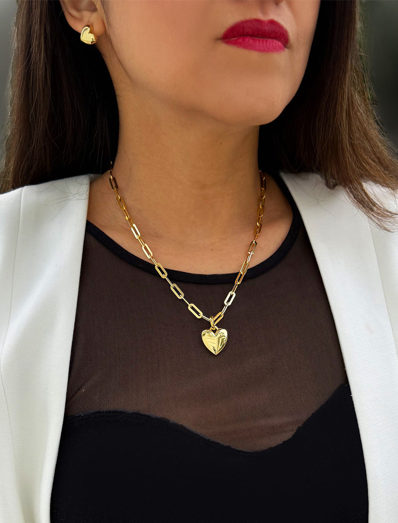 PUFFY HEART Pendant Chain Necklace