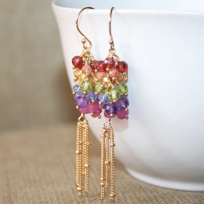 Handmade Seafoam Chalcedony & Seed Pearl Dangle Earrings Gold Earrings with Pearl Clusters Fashion Jewelry Accessory