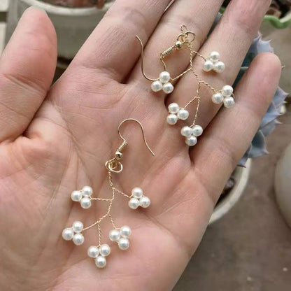 Handmade Seafoam Chalcedony & Seed Pearl Dangle Earrings Gold Earrings with Pearl Clusters Fashion Jewelry Accessory