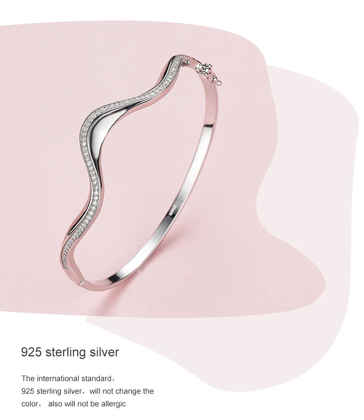 925 Sterling Silver Wave Bracelet | Clear Zircon, Wedding & Engagement Jewelry | Origin Zero