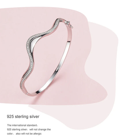 925 Sterling Silver Wave Bracelet | Clear Zircon, Wedding & Engagement Jewelry | Origin Zero
