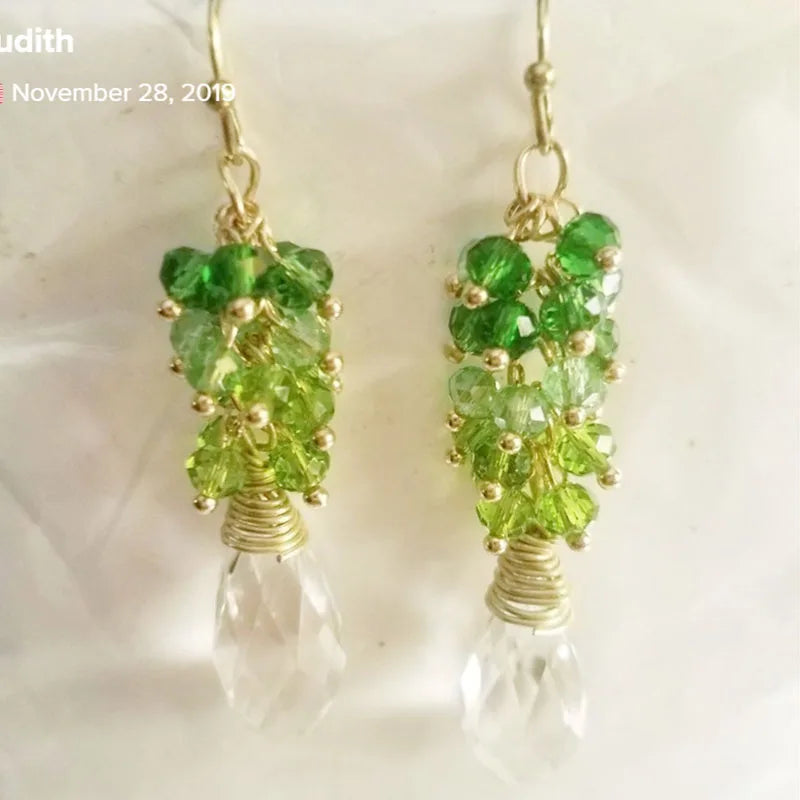 Handmade Seafoam Chalcedony & Seed Pearl Dangle Earrings Gold Earrings with Pearl Clusters Fashion Jewelry Accessory