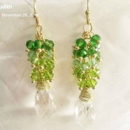 Handmade Seafoam Chalcedony & Seed Pearl Dangle Earrings Gold Earrings with Pearl Clusters Fashion Jewelry Accessory
