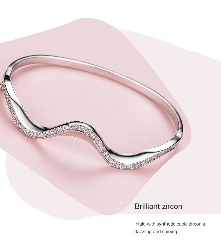 925 Sterling Silver Wave Bracelet | Clear Zircon, Wedding & Engagement Jewelry | Origin Zero