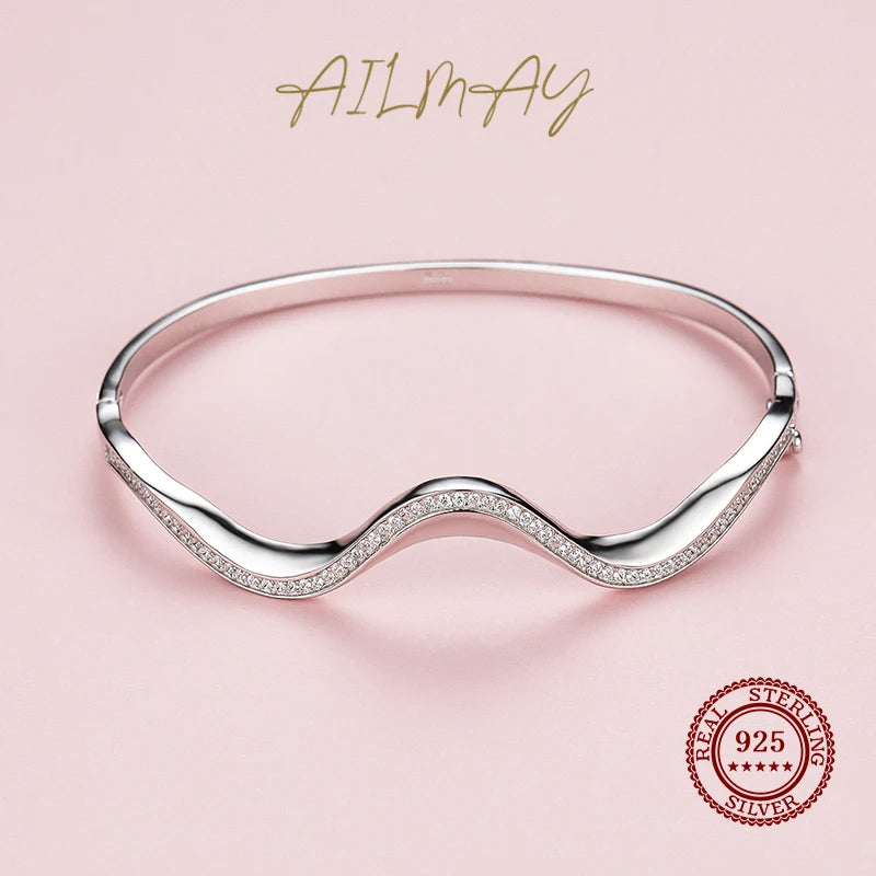 925 Sterling Silver Wave Bracelet | Clear Zircon, Wedding & Engagement Jewelry | Origin Zero
