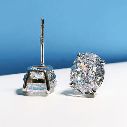 925 Sterling Silver High Carbon Diamond Stud Earrings – 8×10mm Oval Gem, Yellow, Pink & White