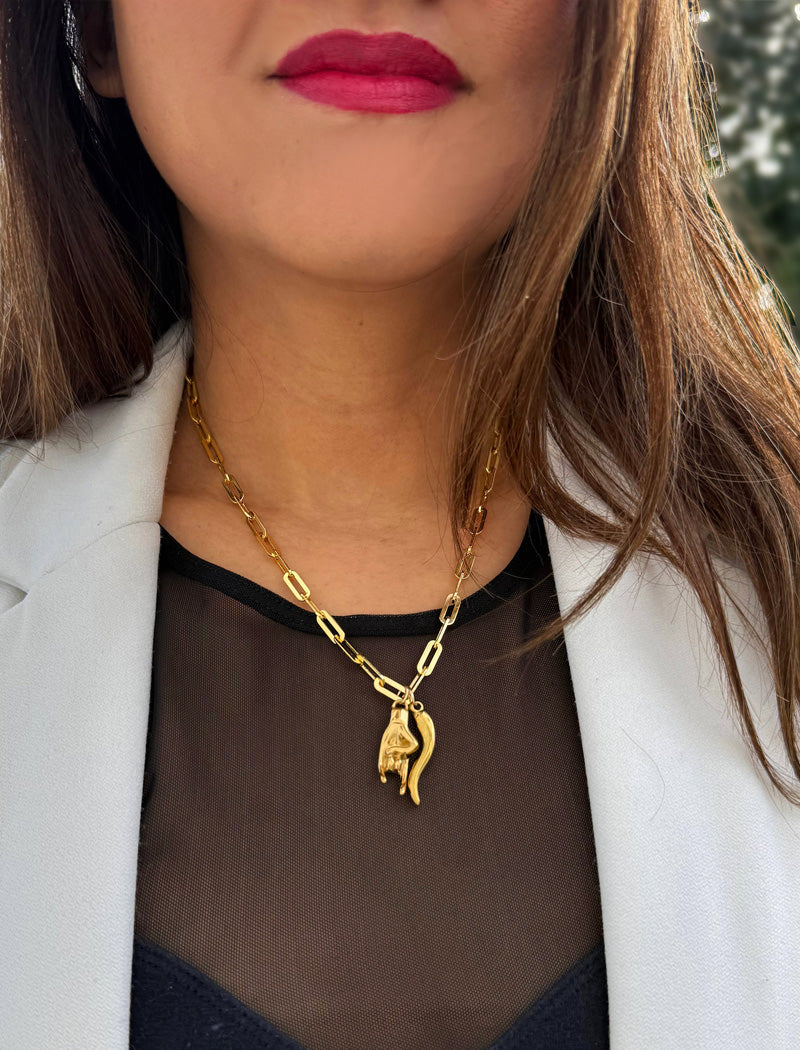 ITALIAN HORN Pendant Link Chain Necklace