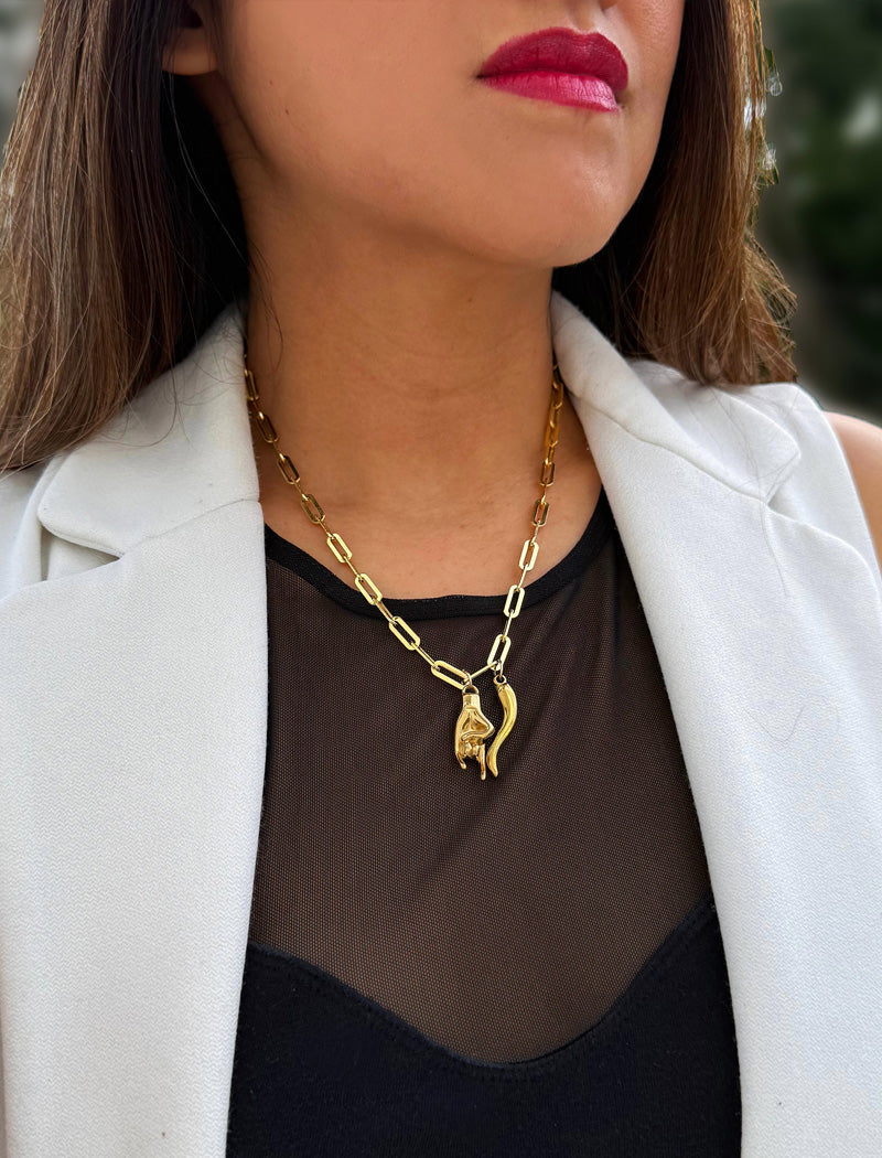 ITALIAN HORN Pendant Link Chain Necklace