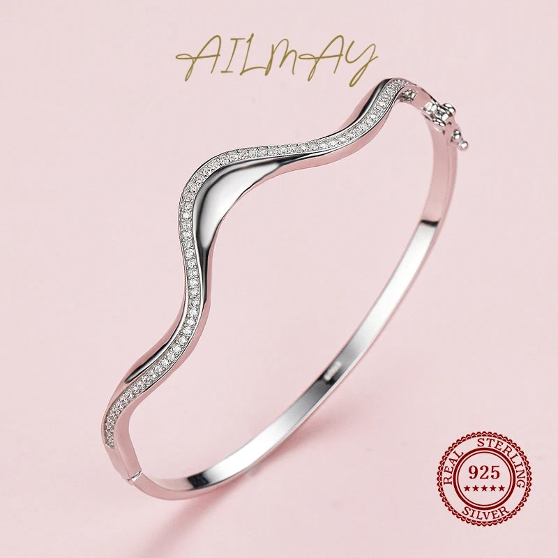 925 Sterling Silver Wave Bracelet | Clear Zircon, Wedding & Engagement Jewelry | Origin Zero