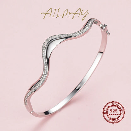 925 Sterling Silver Wave Bracelet | Clear Zircon, Wedding & Engagement Jewelry | Origin Zero