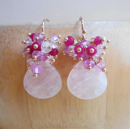 Handmade Seafoam Chalcedony & Seed Pearl Dangle Earrings Gold Earrings with Pearl Clusters Fashion Jewelry Accessory