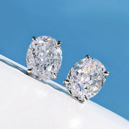 925 Sterling Silver High Carbon Diamond Stud Earrings – 8×10mm Oval Gem, Yellow, Pink & White