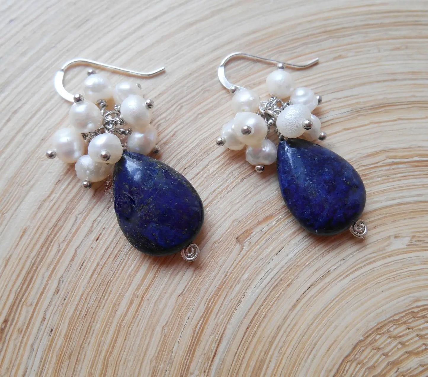 Handmade Seafoam Chalcedony & Seed Pearl Dangle Earrings Gold Earrings with Pearl Clusters Fashion Jewelry Accessory