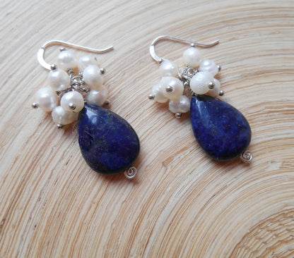 Handmade Seafoam Chalcedony & Seed Pearl Dangle Earrings Gold Earrings with Pearl Clusters Fashion Jewelry Accessory