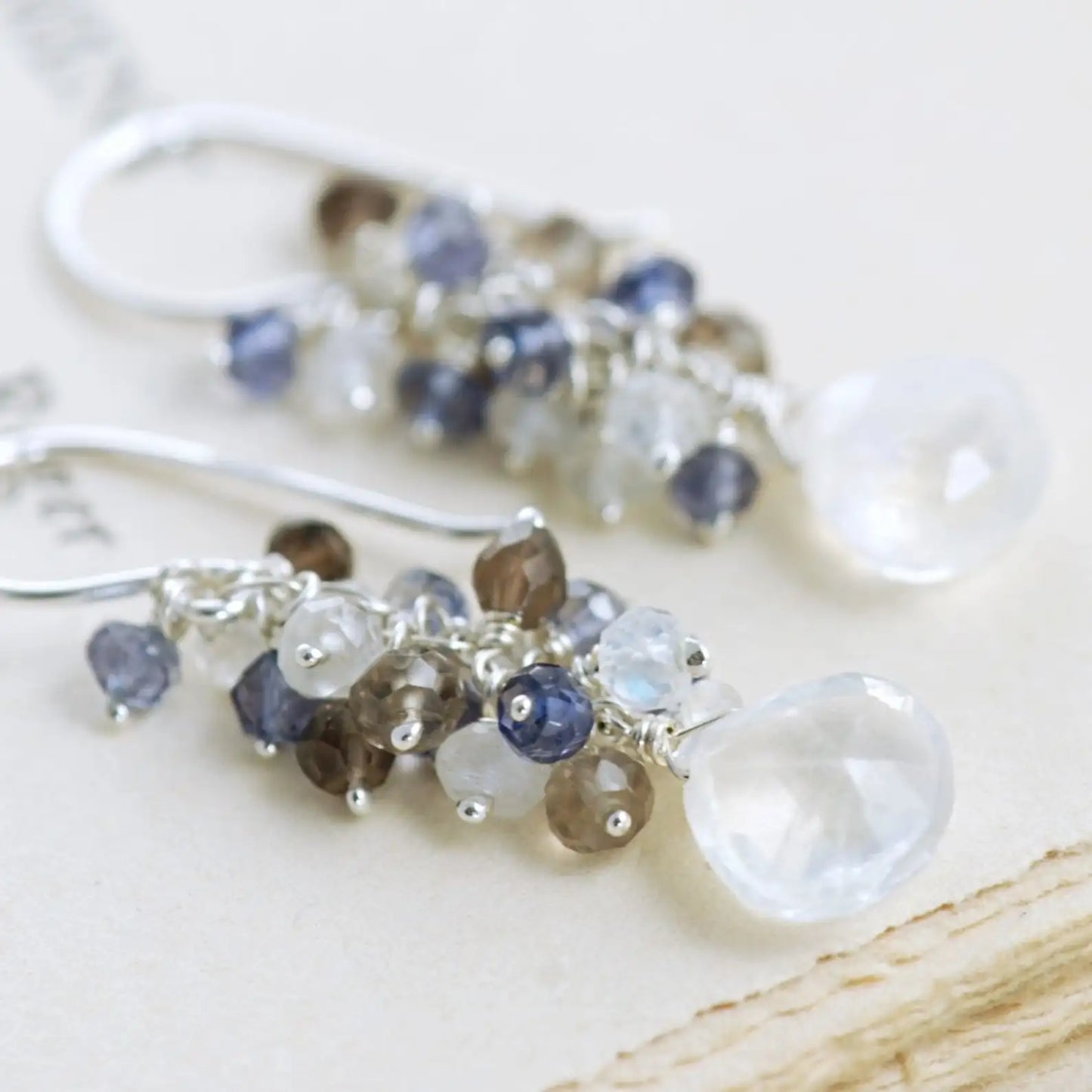 Handmade Seafoam Chalcedony & Seed Pearl Dangle Earrings Gold Earrings with Pearl Clusters Fashion Jewelry Accessory