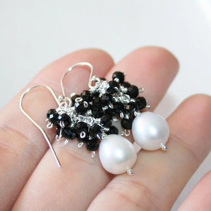 Handmade Seafoam Chalcedony & Seed Pearl Dangle Earrings Gold Earrings with Pearl Clusters Fashion Jewelry Accessory