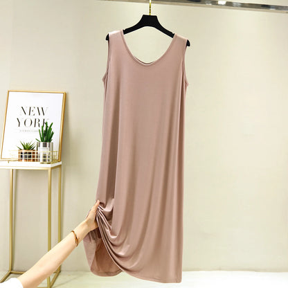 Women's Sleeveless Cotton Modal Nightgown – Loose Fit Mid-Calf Sleep Dress, Sizes L–XXL