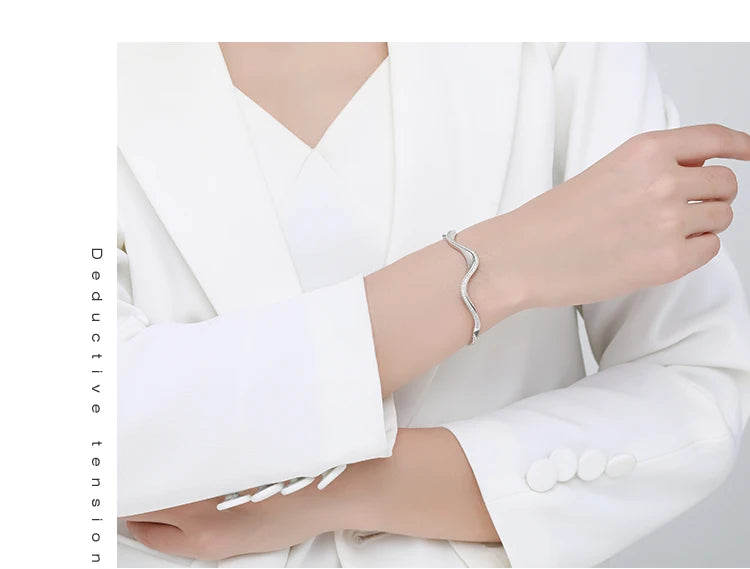 925 Sterling Silver Wave Bracelet | Clear Zircon, Wedding & Engagement Jewelry | Origin Zero