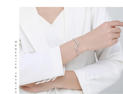 925 Sterling Silver Wave Bracelet | Clear Zircon, Wedding & Engagement Jewelry | Origin Zero