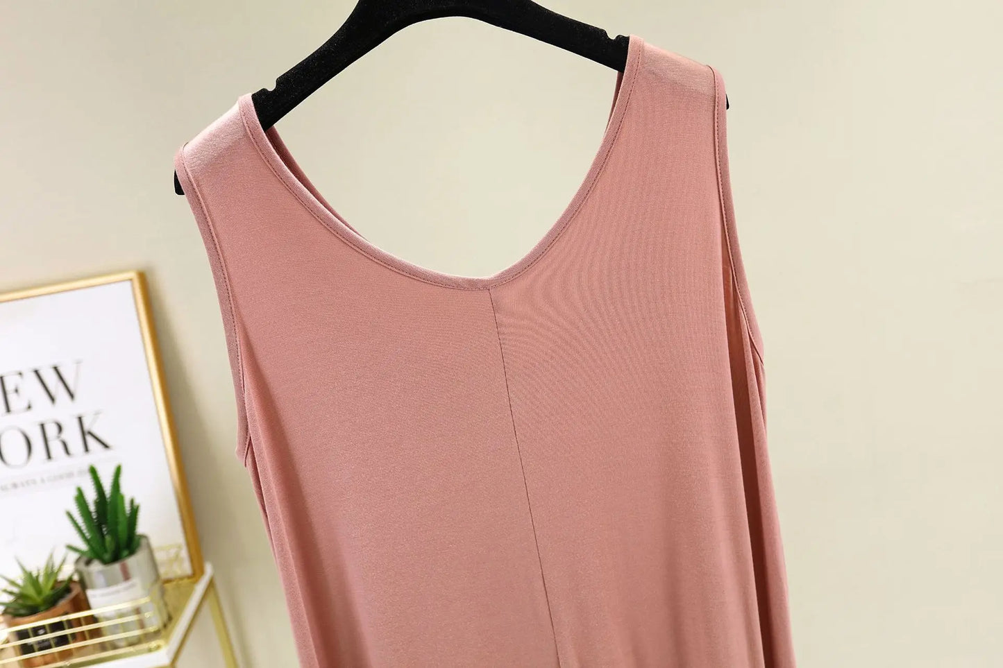 Women's Sleeveless Cotton Modal Nightgown – Loose Fit Mid-Calf Sleep Dress, Sizes L–XXL