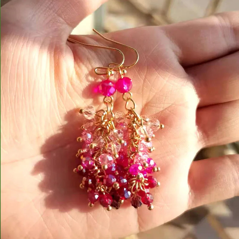 Handmade Seafoam Chalcedony & Seed Pearl Dangle Earrings Gold Earrings with Pearl Clusters Fashion Jewelry Accessory