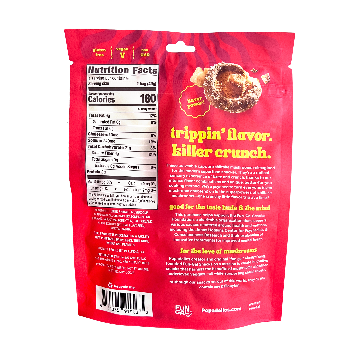 Popadelics Crunchy Mushroom Chips Variety Pack 6 Pack All Flavors