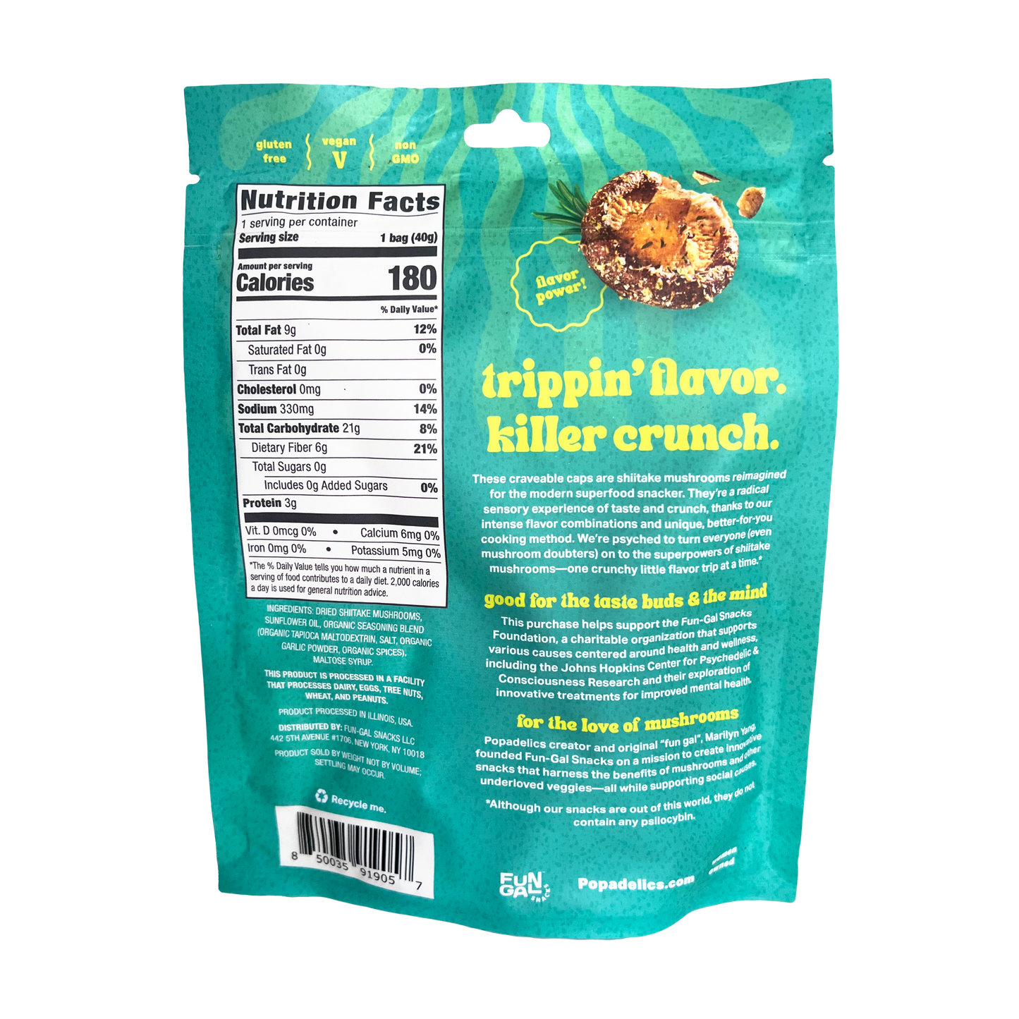 Popadelics Crunchy Mushroom Chips Variety Pack 6 Pack All Flavors